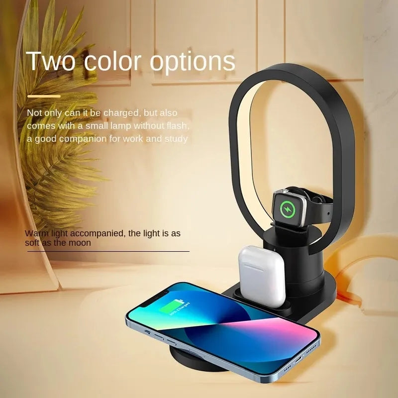 Bezicni punjac 4u1 i nocna lampa za Telefon, Sat, Slusalice